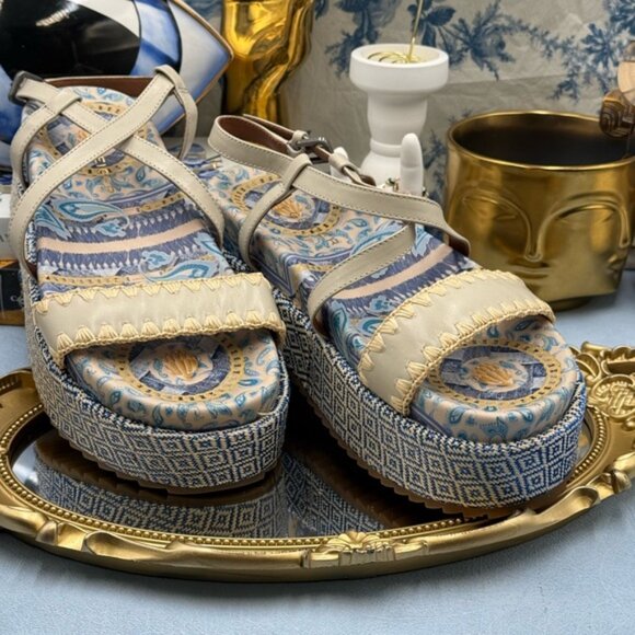 🆕 KURT GEIGER LONDON 🧿 NWOB Chelsea Flatform Sandal, Pale Blue Combo Sz 37 US7 - Picture 3 of 13